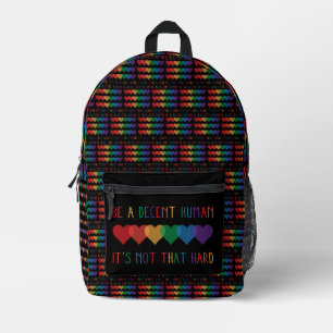 LGBT Heart Retro Be A Decent Human It's Not That Printed Backpack