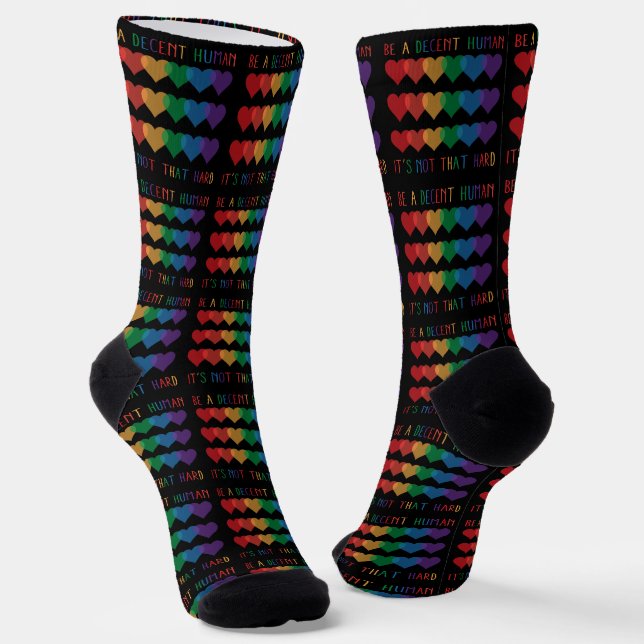 LGBT Heart Retro Be A Decent Human It's Not That Socks (Angled)