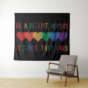 LGBT Heart Retro Be A Decent Human It's Not That Tapestry