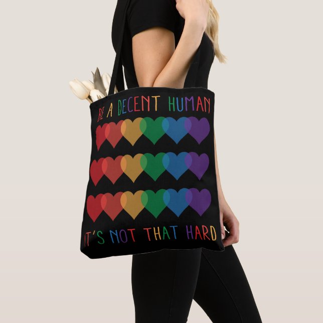 LGBT Heart Retro Be A Decent Human It's Not That Tote Bag (Close Up)
