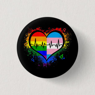 LGBT Heartbeat EKG Shirt Gay Lesbian Transgender L 3 Cm Round Badge