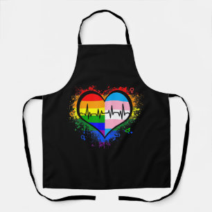 LGBT Heartbeat EKG Shirt Gay Lesbian Transgender L Apron