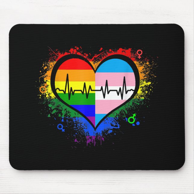 LGBT Heartbeat EKG Shirt Gay Lesbian Transgender L Mouse Mat (Front)