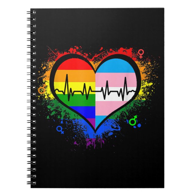 LGBT Heartbeat EKG Shirt Gay Lesbian Transgender L Notebook (Front)