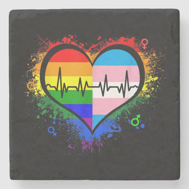 LGBT Heartbeat EKG Shirt Gay Lesbian Transgender L Stone Coaster (Front)