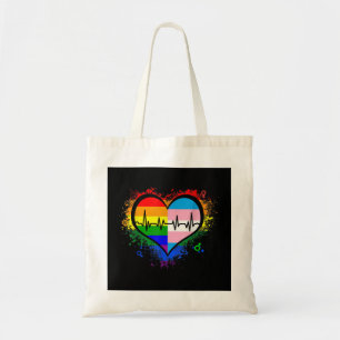 LGBT Heartbeat EKG Shirt Gay Lesbian Transgender L Tote Bag