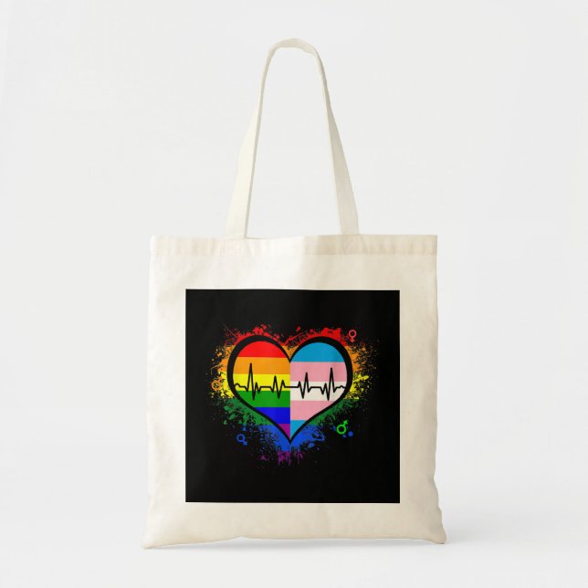 LGBT Heartbeat EKG Shirt Gay Lesbian Transgender L Tote Bag (Front)
