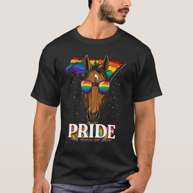 Lgbt Horse Gay Pride Lgbtq Rainbow Flag Sunglasses T-Shirt (Front)