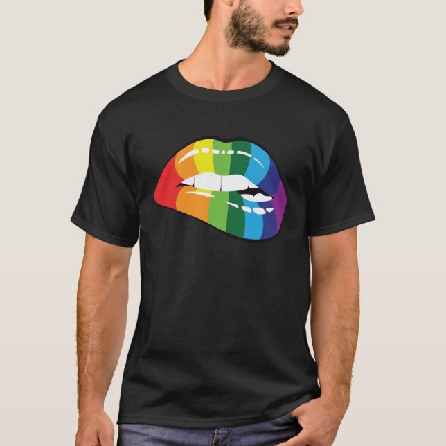 LGBT Human Rights, LGBT PRIDE Rainbow Lips Gay Les T-Shirt (Front)
