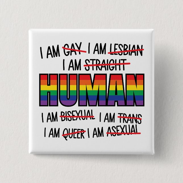 LGBT I'm gay,  I'm Human 15 Cm Square Badge (Front)