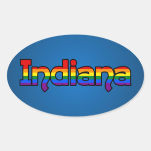 LGBT Indiana Rainbow text Oval Sticker