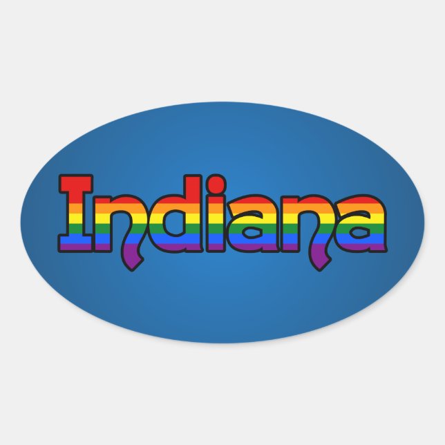 LGBT Indiana Rainbow text Oval Sticker (Front)