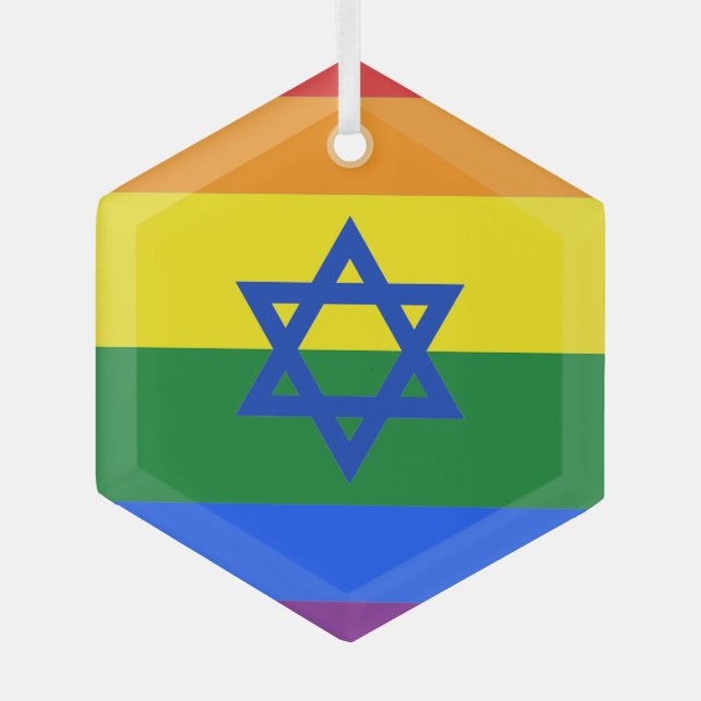 LGBT Israel flag Glass Tree Decoration (Front)