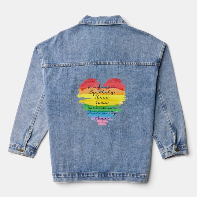 LGBT+ Kindness Peace Equality Love Inclusion Diver Denim Jacket (Back)