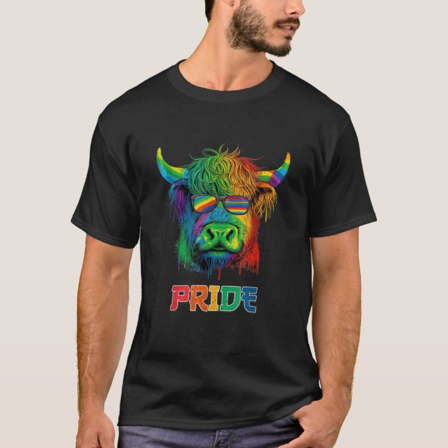 LGBT Lesbian Gay Pride Scottish Highland Cow T Shi T-Shirt (Front)