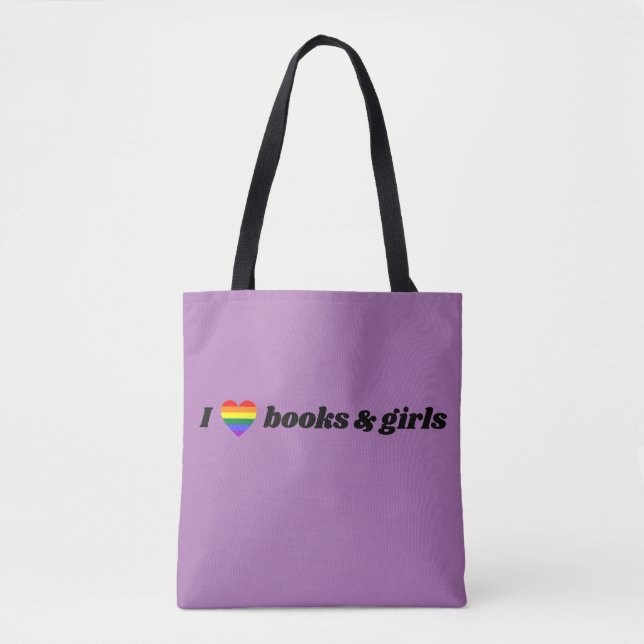 LGBT Lesbian I Love Books and Girls Tote Bag (Front)