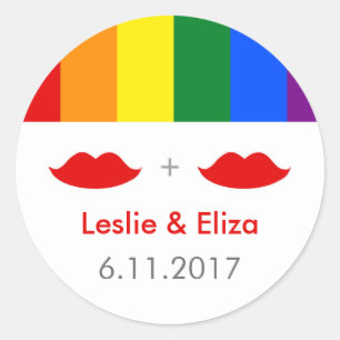 LGBT Lesbian Lips Rainbow Wedding Classic Round Sticker