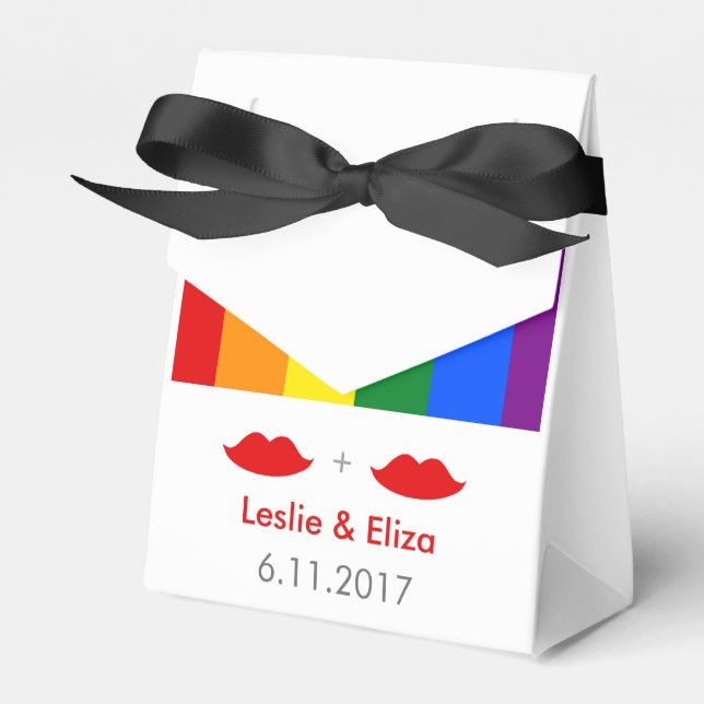 LGBT Lesbian Lips Rainbow Wedding Favour Box (Front Side)