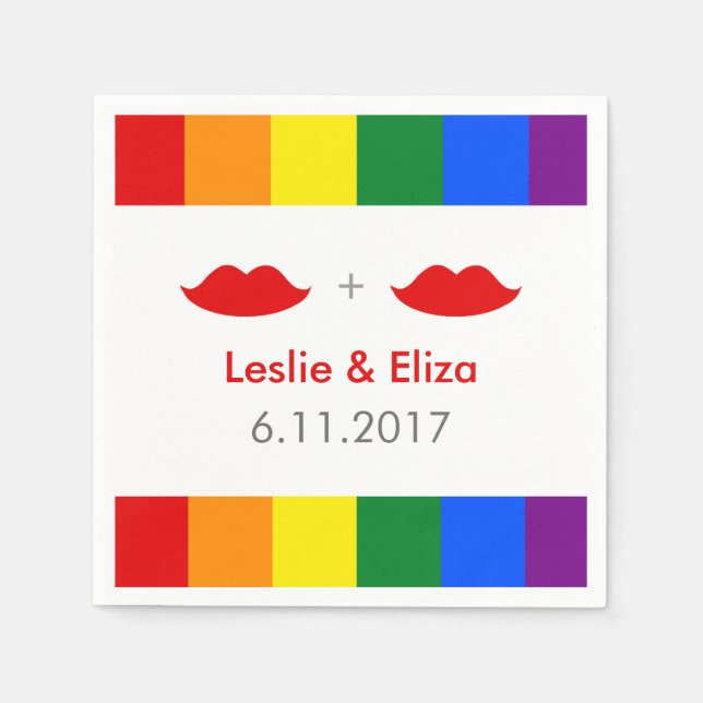 LGBT Lesbian Lips Rainbow Wedding Napkin (Front)