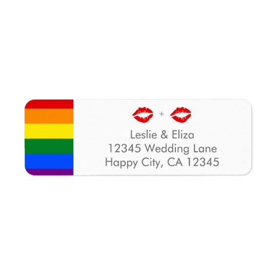 LGBT Lesbian Lips Rainbow Wedding Return Address Label