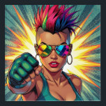 LGBT Lesbian Mohawk Uppercut Pop Art<br><div class="desc">A vibrant Pop art comic book style woman in sunglasses with rainbow reflection with undercut giving an upper cut pow punch rainbow lgbtqia  sunglasses Acrylic Art.</div>