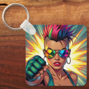 LGBT Lesbian Mohawk Uppercut Pop Art Key Ring
