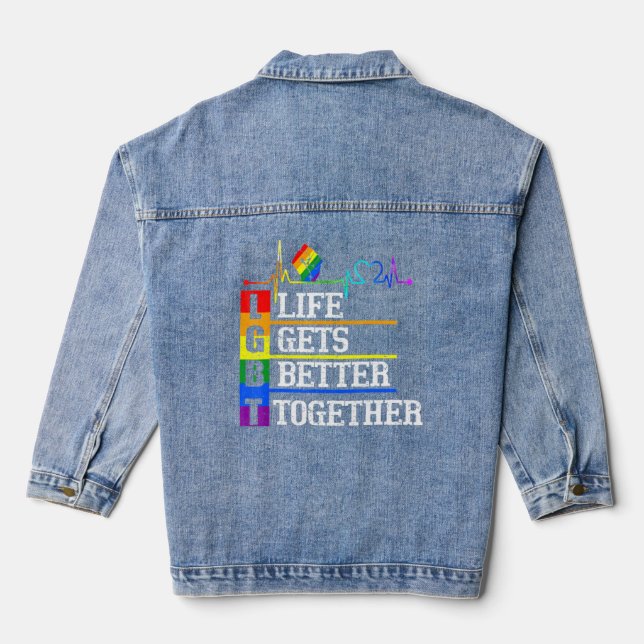 Lgbt Life - Gets - Better - Together Heartbeat Rai Denim Jacket (Back)
