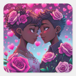 LGBT Love African-American Anime Couple Square Sticker