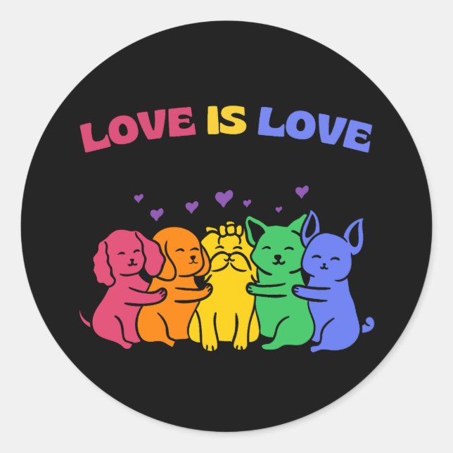 LGBT Love is Love Colourful Cats and Dogs Stickers (Front)