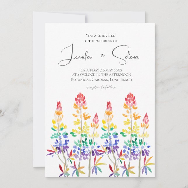 LGBT lupins flowers watercolor  Invitation (Front)