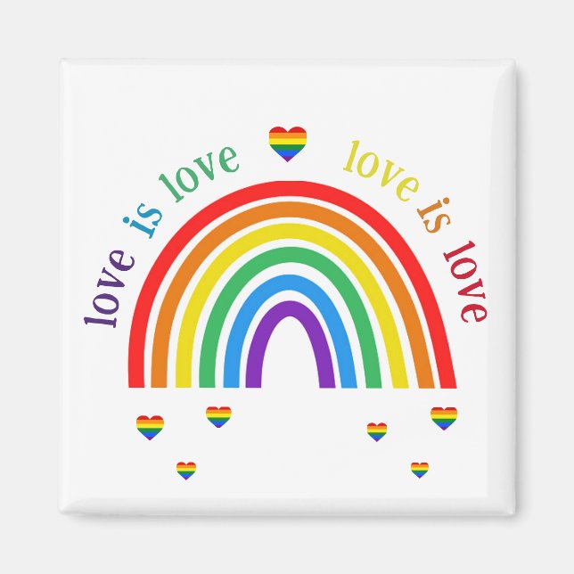 LGBT Magnet - Rainbow Hearts Love is Love (Front)