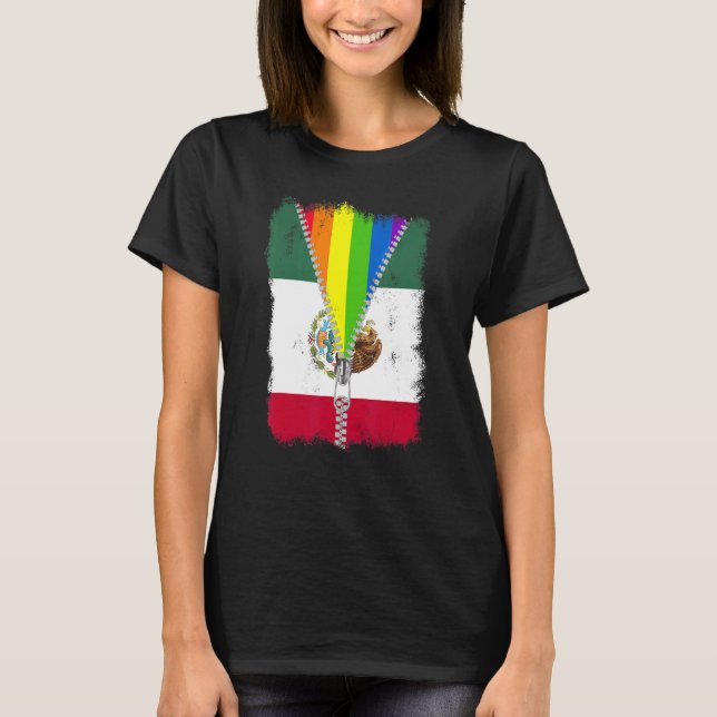 Lgbt Mexico Flag Zip Rainbow Mexican Gay Pride T-Shirt (Front)