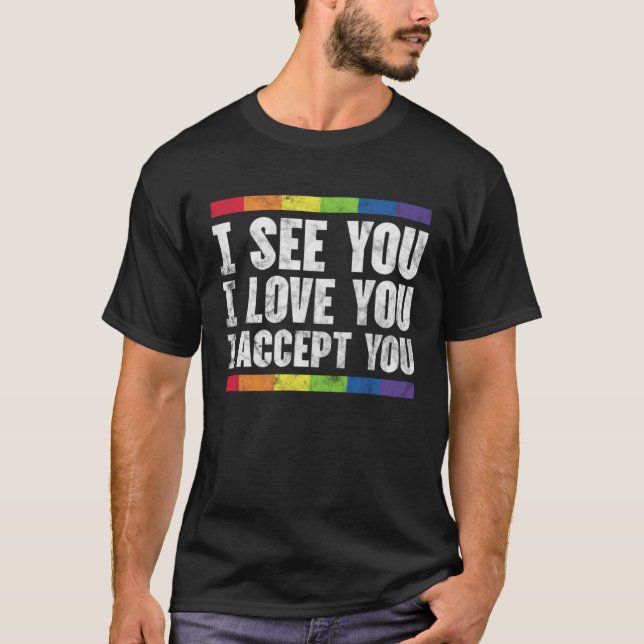 LGBT Mom Dad Gay Lesbian Pride Ally Rainbow Suppor T-Shirt (Front)