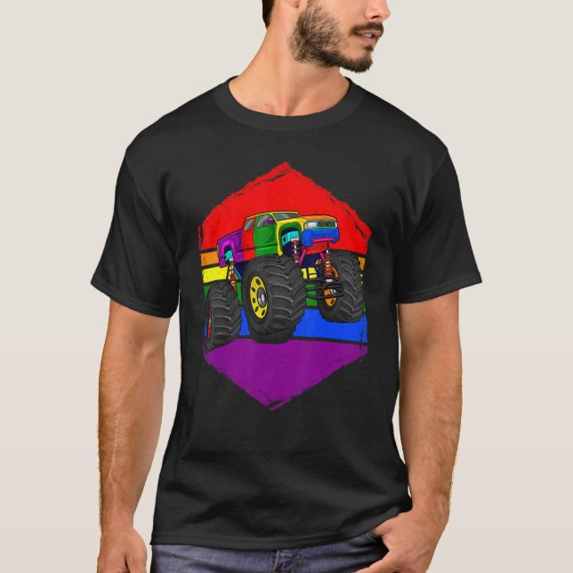Lgbt Monster Truck Rainbow Flag Lgbt Q Car Gay Pri T-Shirt (Front)