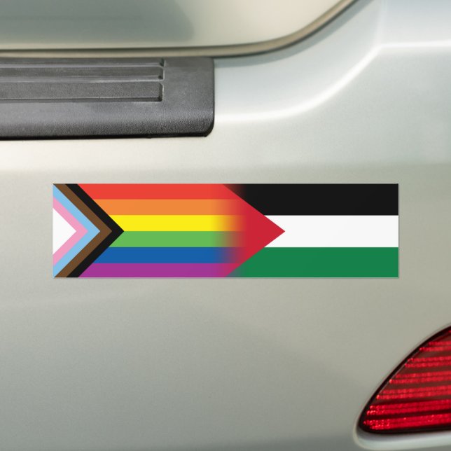 LGBT Palestine Flag Progress Pride Flag Bumper Sticker (On Car)