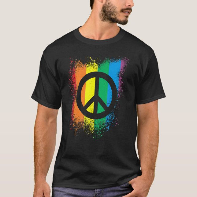 Lgbt Peace Symbol Ink Splash Gay Pride Rainbow Fla T-Shirt (Front)