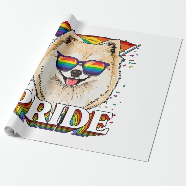 LGBT Pomeranian Gay Pride LGBTQ Rainbow Flag Wrapping Paper (Unrolled)