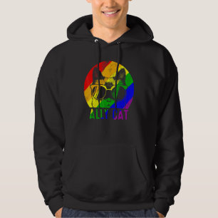Lgbt Pride Ally Cat Rainbow Flag Gay Lesbian Supp Hoodie