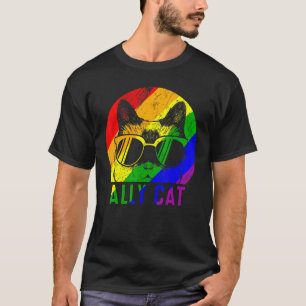 Lgbt Pride Ally Cat Rainbow  Flag Gay Lesbian Supp T-Shirt