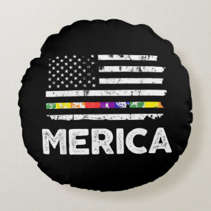 LGBT Pride American Flag T Shirt - 4th of July Gay Round Cushion
