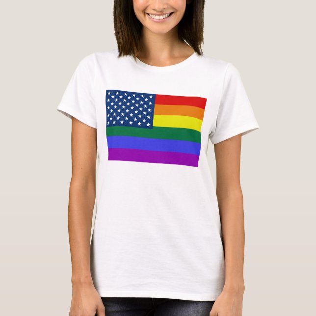 LGBT Pride American Flag with Stars T-Shirt (Front)