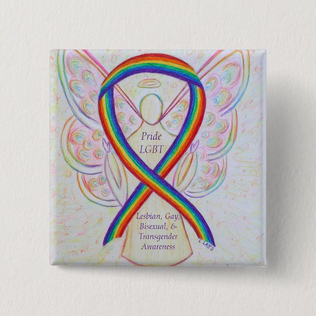 LGBT Pride Awareness Angel Ribbon Custom Pin (Front)