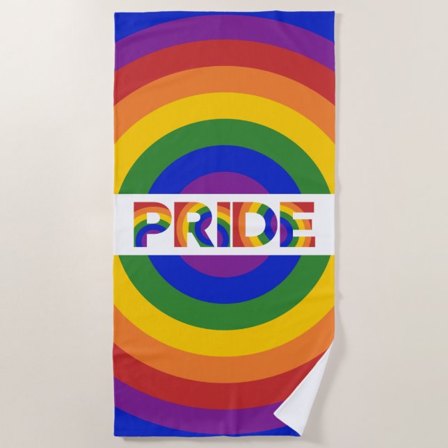 LGBT Pride Bold Geometric Rainbow Bullseye Beach Towel (Front)