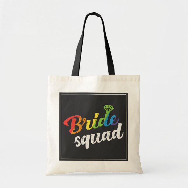 LGBT Pride Bride Squad Wedding Gay Lesbian Rainbow Tote Bag (Front)