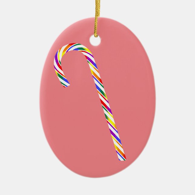 LGBT+ Pride Candy Cane Ceramic Ornament (Front)