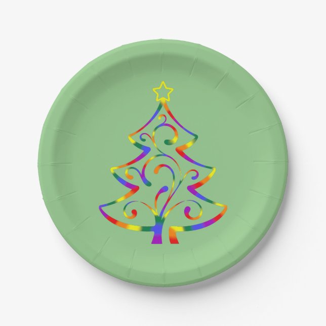 LGBT+ Pride Christmas Tree Paper Plates (Front)