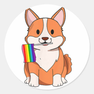 LGBT Pride Cute Corgi Dog with rainbow flag Gay Le Classic Round Sticker