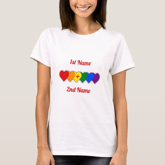 LGBT pride design with hearts/a couple's T-Shirt (Front)
