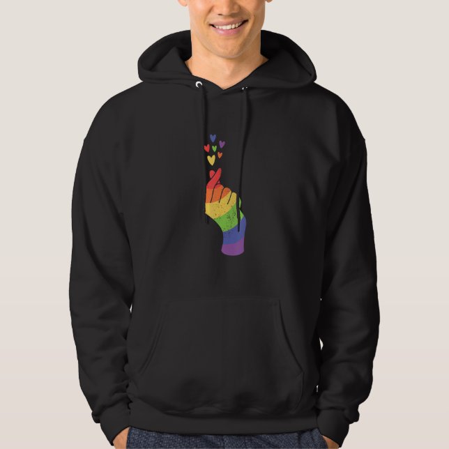 LGBT Pride Equality LGBTQ Hand Heart Rainbow Gay L Hoodie (Front)