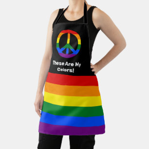 LGBT pride flag and peace sign with a custom text Apron